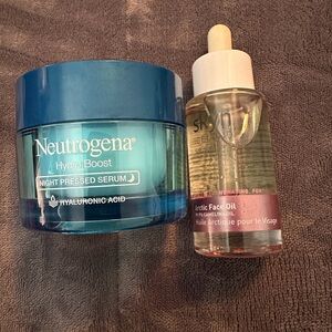 Brand new products.   Neutrogena hydro boost serum.    Skyn arctic face oil